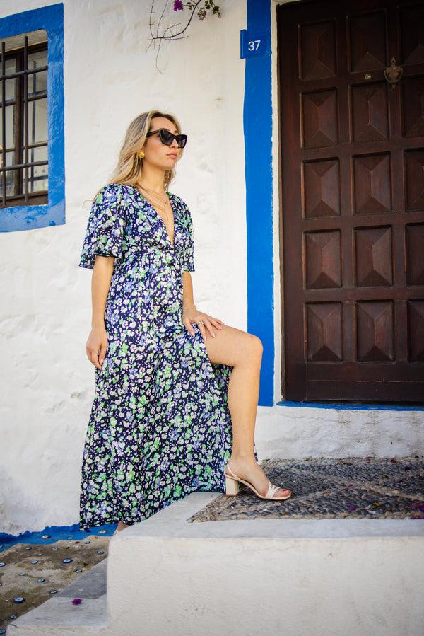 Liquorish NAVY FLORAL PRINT MAXI DRESS
