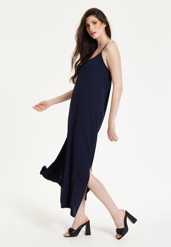Liquorish Navy Strappy Split Maxi Dress