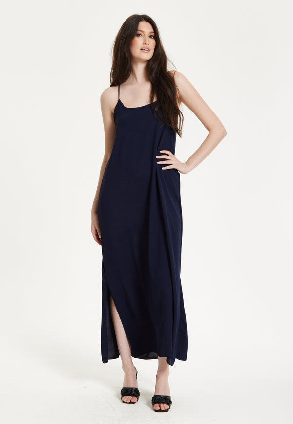 Liquorish Navy Strappy Split Maxi Dress