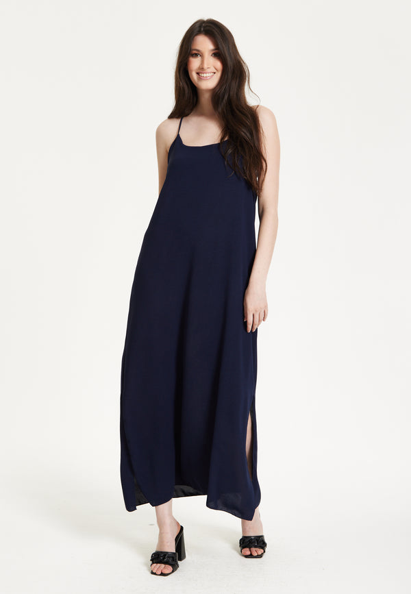 Liquorish Navy Strappy Split Maxi Dress