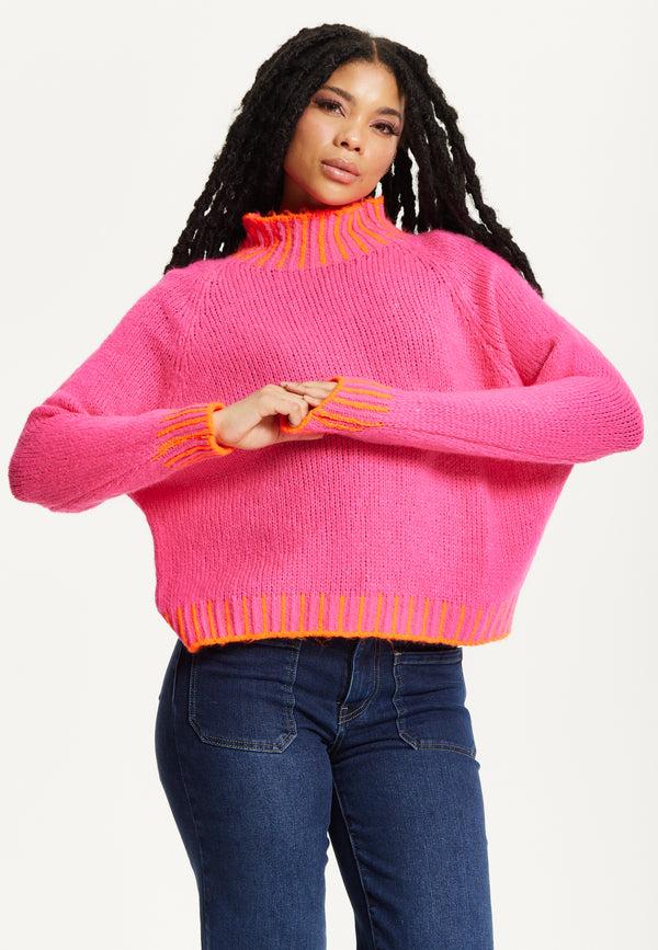 Liquorish Neon Trim Wool Blend Jumper – Dark Pink