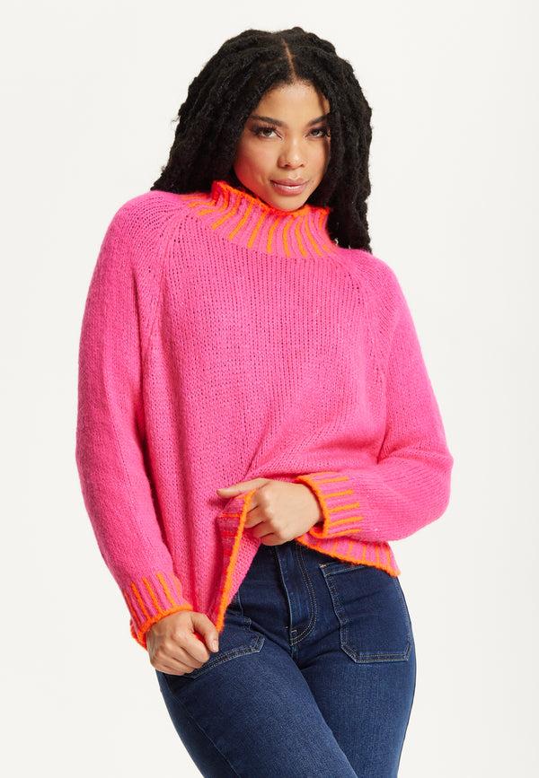 Liquorish Neon Trim Wool Blend Jumper – Dark Pink