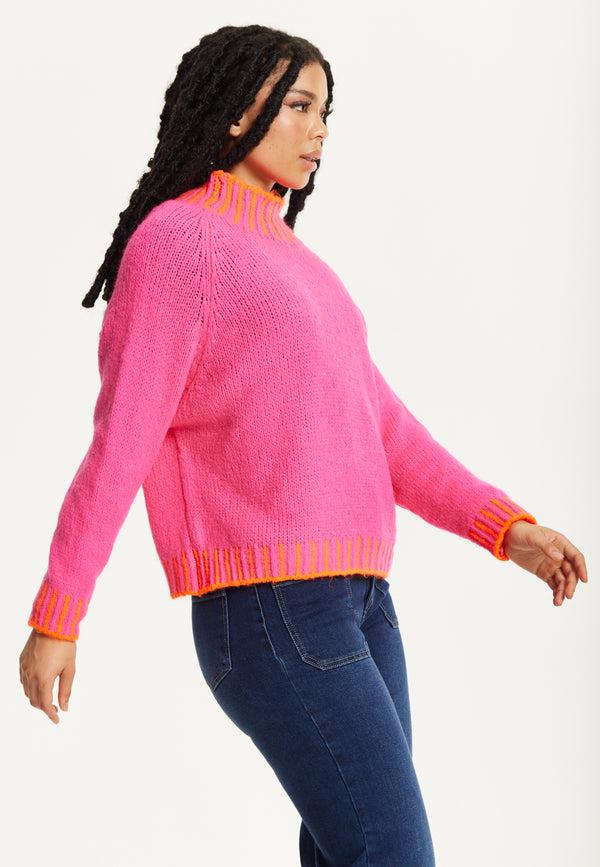 Liquorish Neon Trim Wool Blend Jumper – Dark Pink