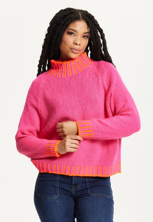 Liquorish Neon Trim Wool Blend Jumper – Dark Pink