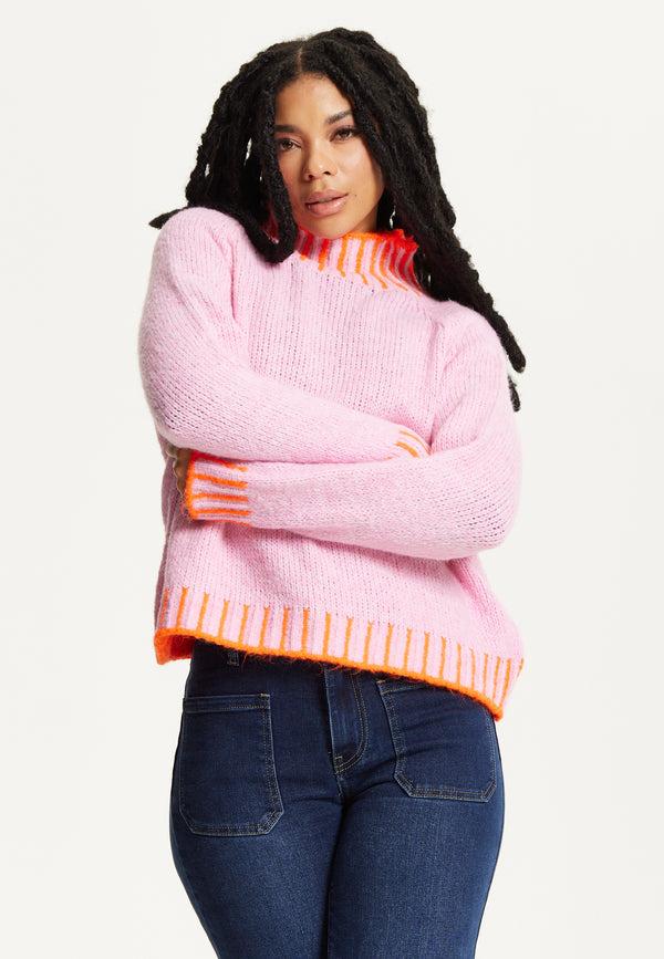 Liquorish Neon Trim Wool Blend Jumper – Light Pink