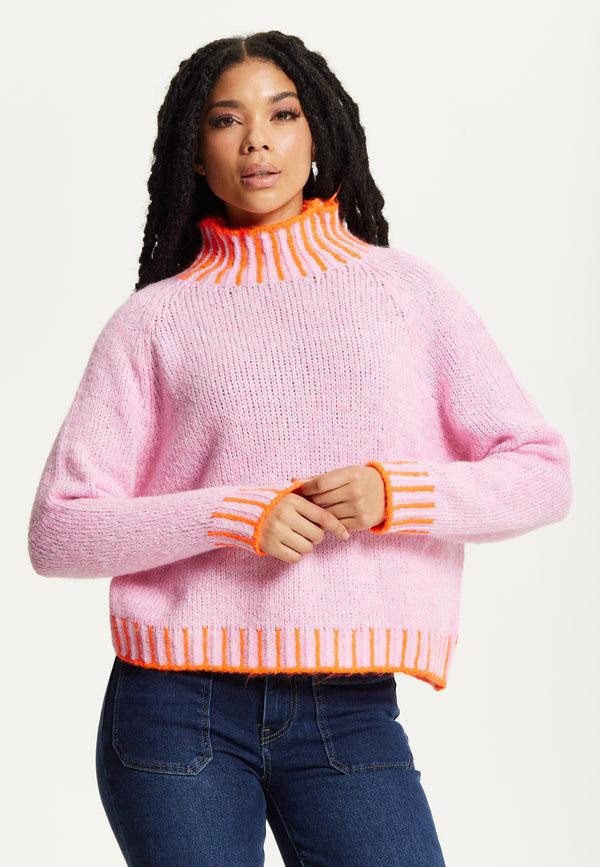 Liquorish Neon Trim Wool Blend Jumper – Light Pink