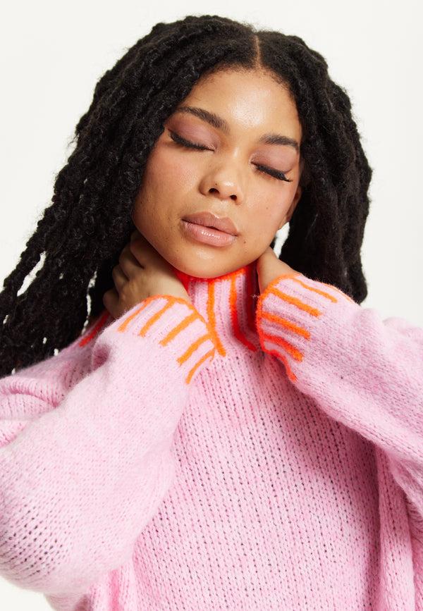 Liquorish Neon Trim Wool Blend Jumper – Light Pink