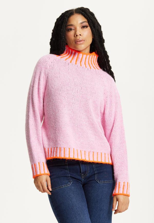 Liquorish Neon Trim Wool Blend Jumper – Light Pink