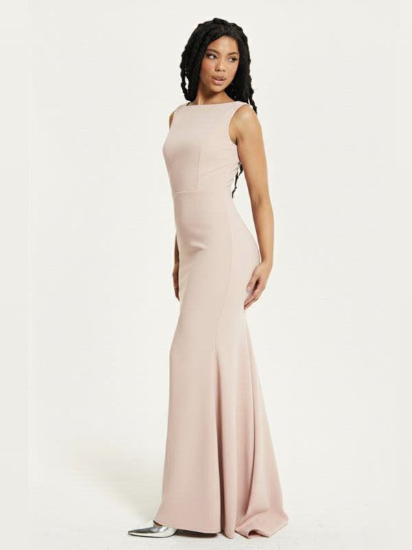 Liquorish Nude Draped Cowl Back Maxi Dress