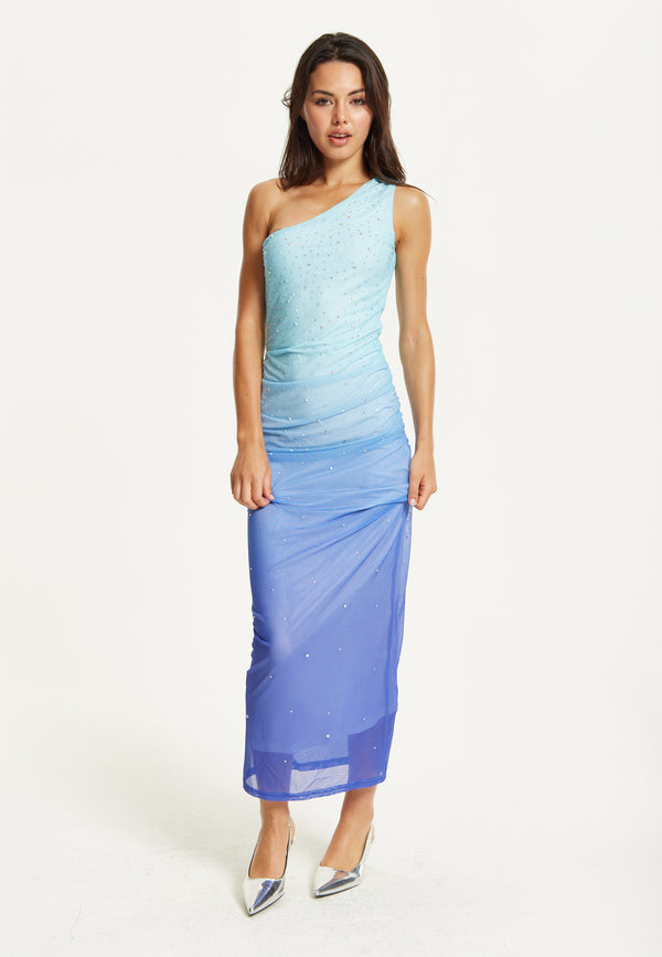 Liquorish Ombre Blue One Shoulder Maxi Dress