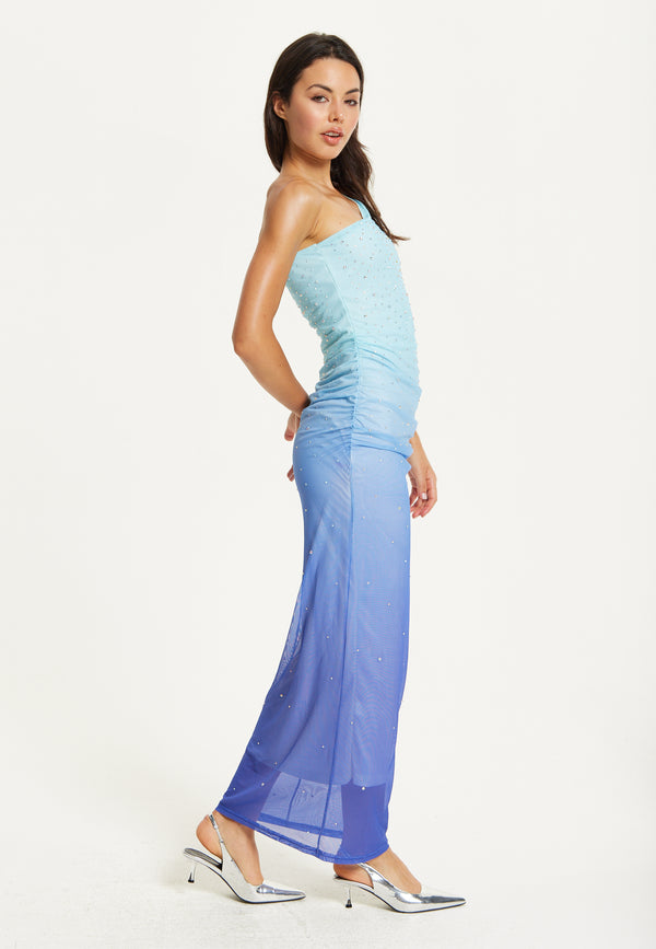 Liquorish Ombre Blue One Shoulder Maxi Dress