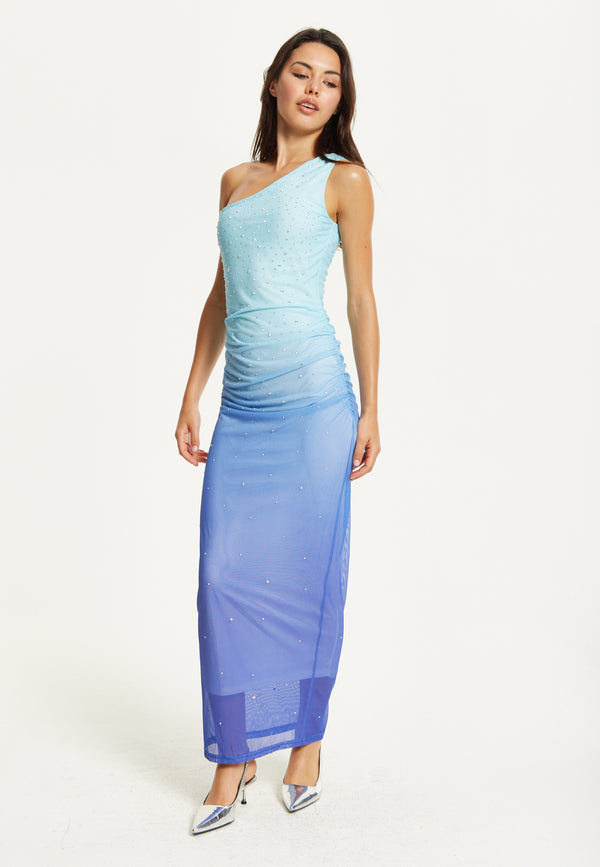 Liquorish Ombre Blue One Shoulder Maxi Dress