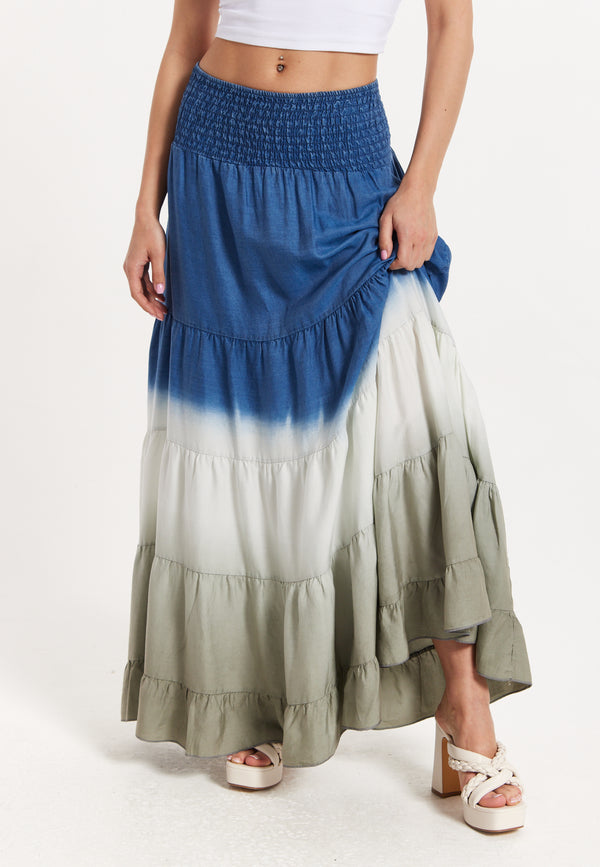 Liquorish Ombre Smocked Waist Maxi Skirt