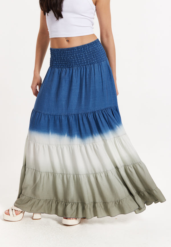 Liquorish Ombre Smocked Waist Maxi Skirt