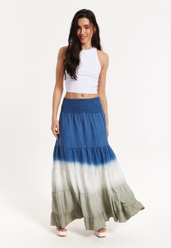 Liquorish Ombre Smocked Waist Maxi Skirt