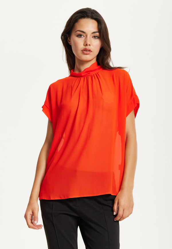Liquorish Orange High Neck Tie Back Top
