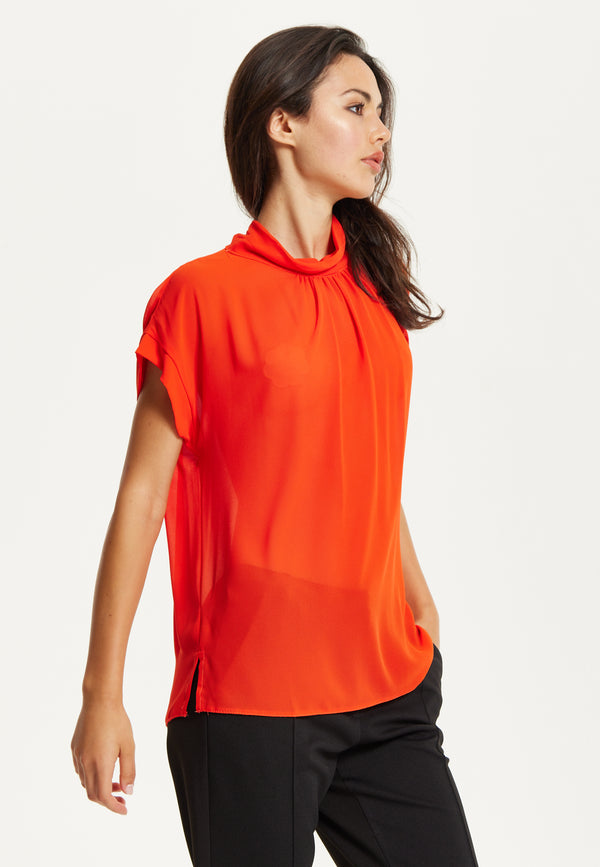 Liquorish Orange High Neck Tie Back Top