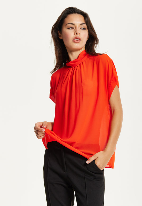 Liquorish Orange High Neck Tie Back Top