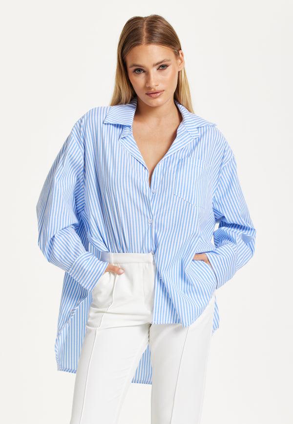 Liquorish Oversized Blue Striped Shirt