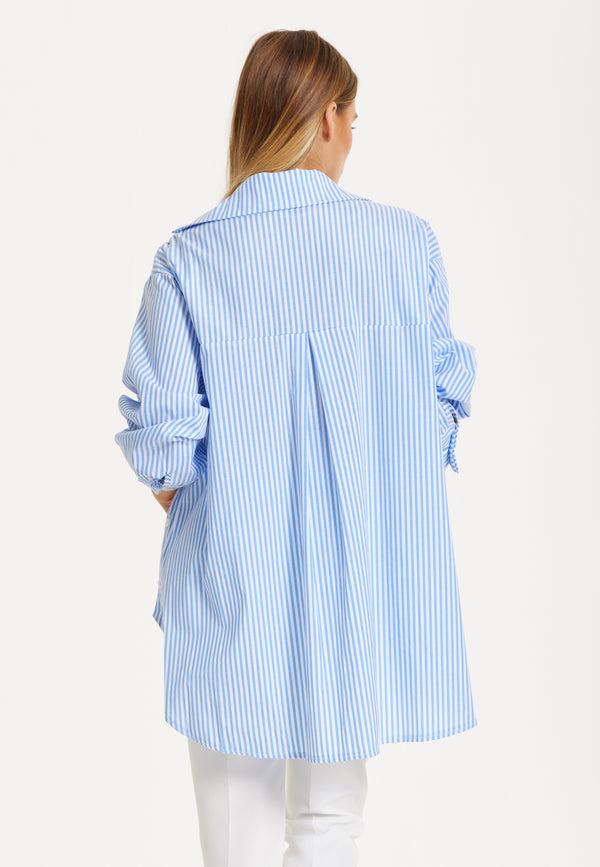 Liquorish Oversized Blue Striped Shirt