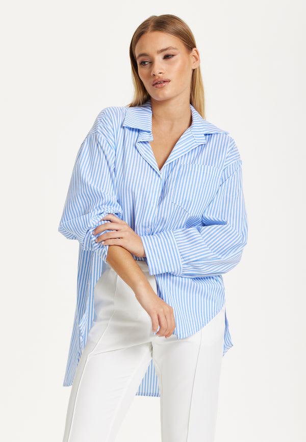 Liquorish Oversized Blue Striped Shirt