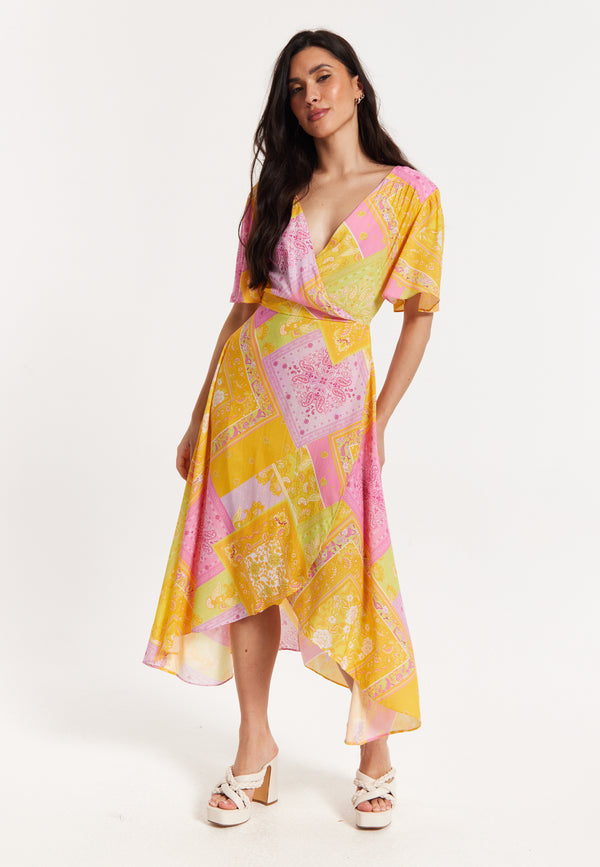 Liquorish Paisley Print Wrap Front Midi Dress