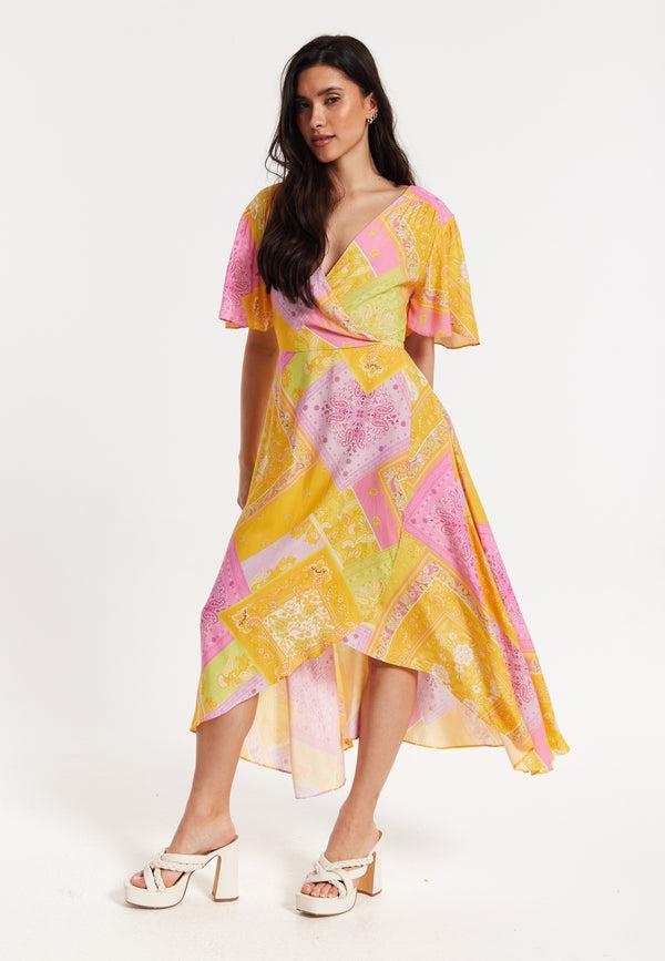 Liquorish Paisley Print Wrap Front Midi Dress
