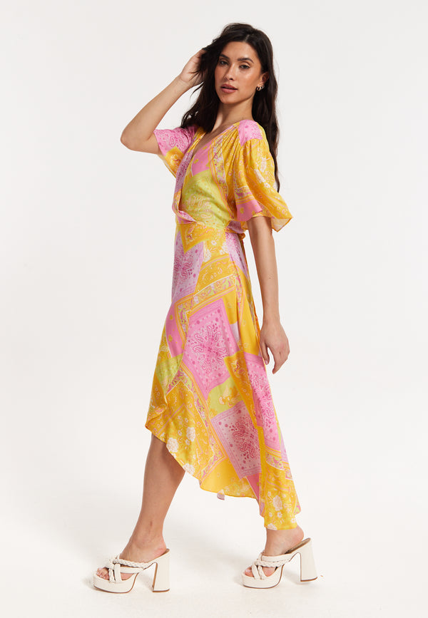 Liquorish Paisley Print Wrap Front Midi Dress