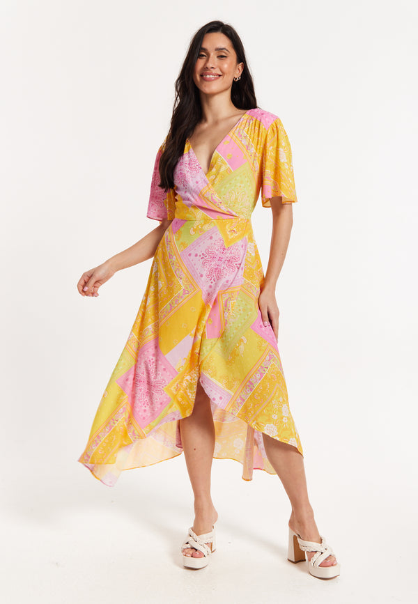 Liquorish Paisley Print Wrap Front Midi Dress