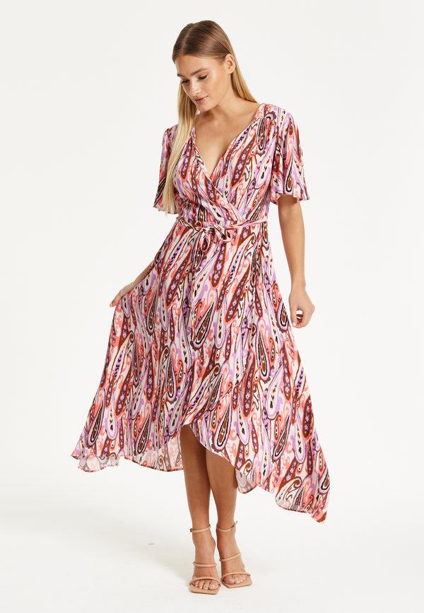 Liquorish Liquorish Paisley Printed High-Low Wrap Midi Dress