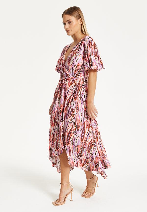 Liquorish Liquorish Paisley Printed High-Low Wrap Midi Dress