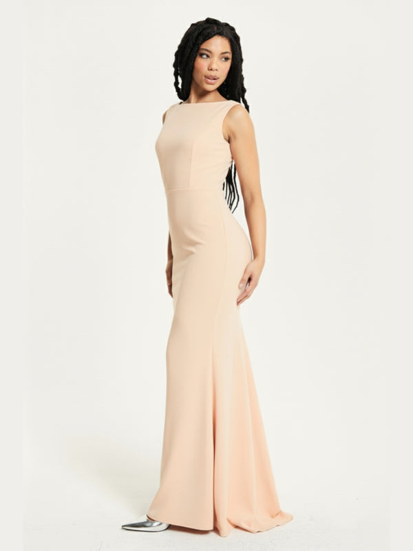 Liquorish Peach Draped Cowl Back Maxi Dress