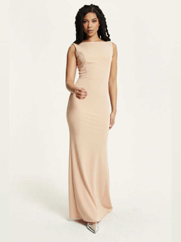 Liquorish Peach Draped Cowl Back Maxi Dress