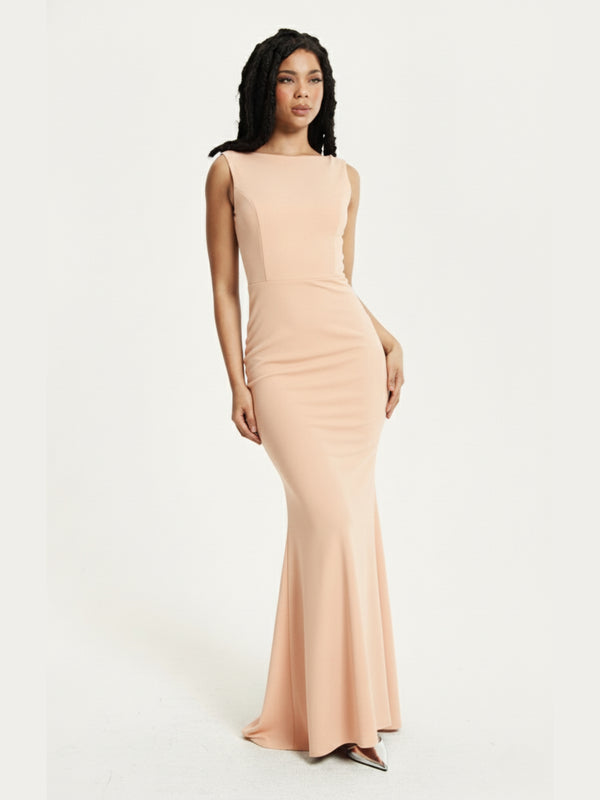 Liquorish Peach Draped Cowl Back Maxi Dress