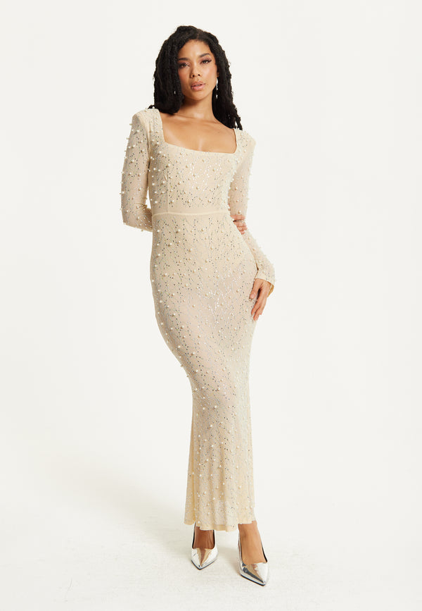Liquorish Pearl Embellished Maxi Dress