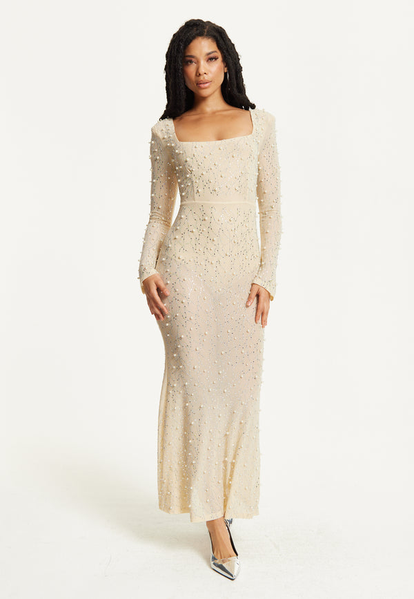 Liquorish Pearl Embellished Maxi Dress