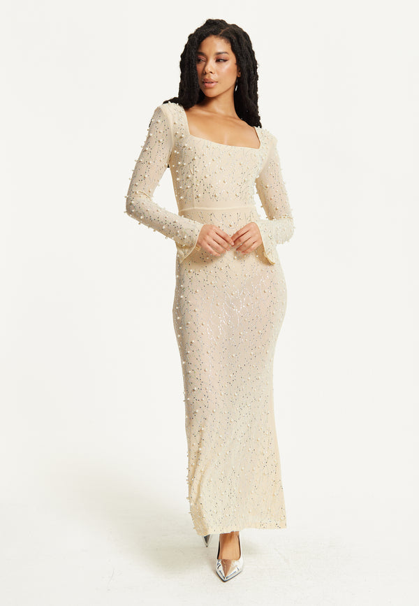 Liquorish Pearl Embellished Maxi Dress