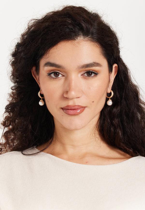 Liquorish Pearl Hoop Earrings With Gold