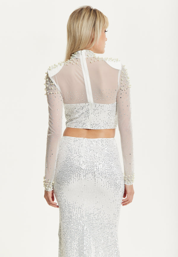 Liquorish Pearl Sequin Two Piece Maxi Set