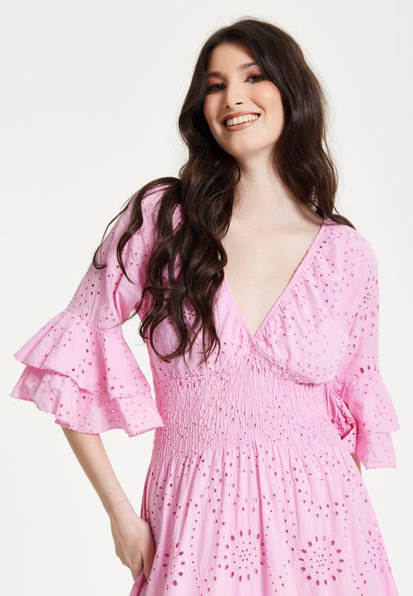 Liquorish Pink Broderie Anglaise Maxi Dress