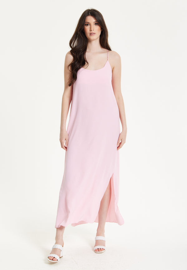 Liquorish Pink Cross-Back Maxi Dress
