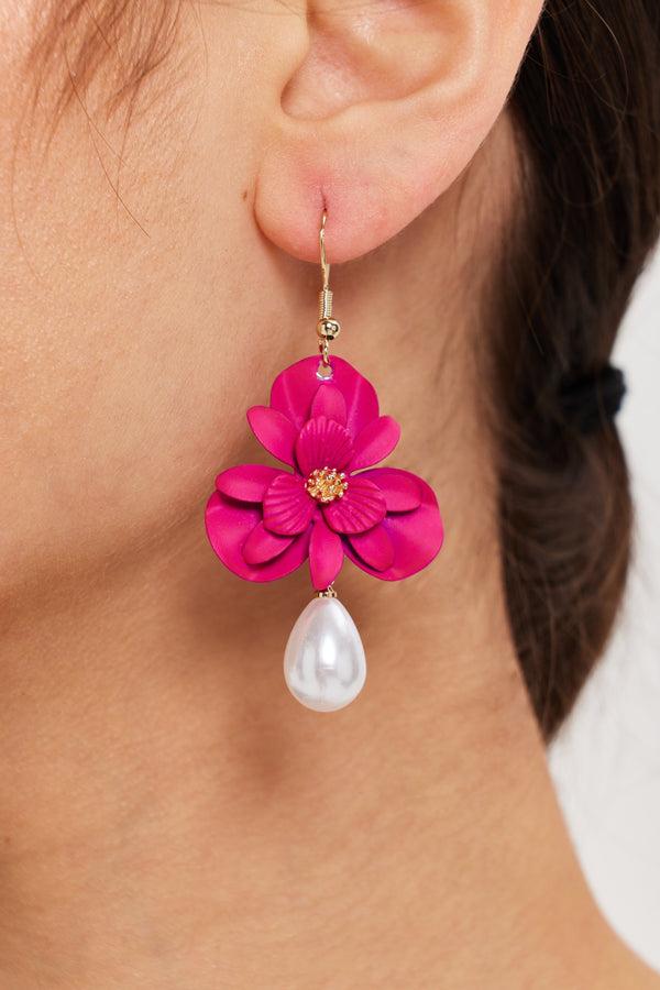 Liquorish Liquorish Pink Flower Drop Earrings With Pearl Detail