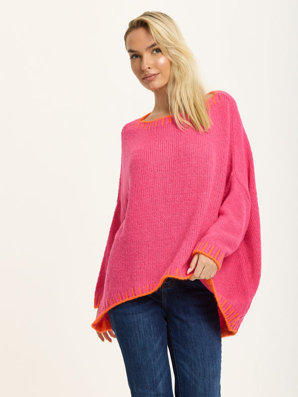Liquorish Pink Wool Blend Jumper Orange Trim