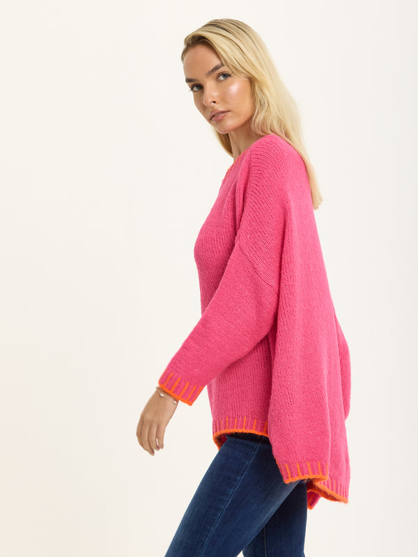 Liquorish Pink Wool Blend Jumper Orange Trim