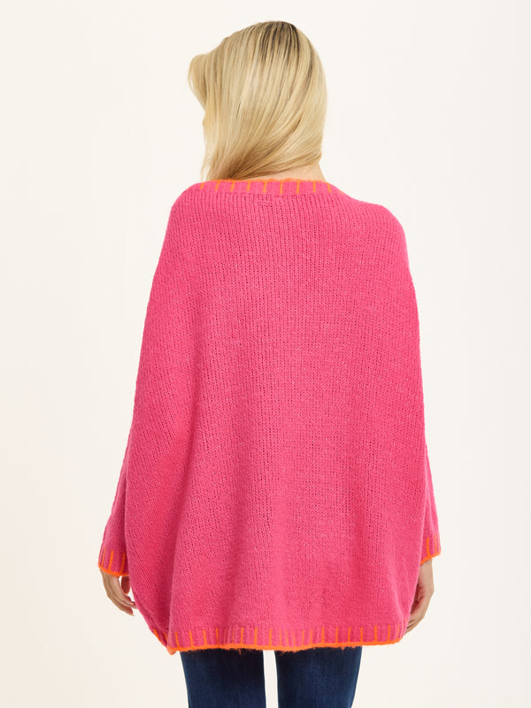 Liquorish Pink Wool Blend Jumper Orange Trim