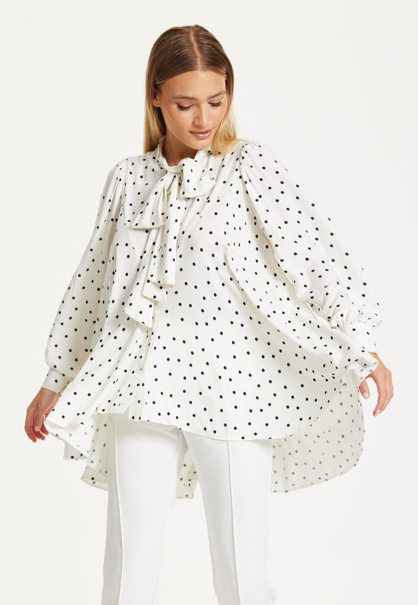Liquorish Polka Dot Ruffle High-Low Blouse