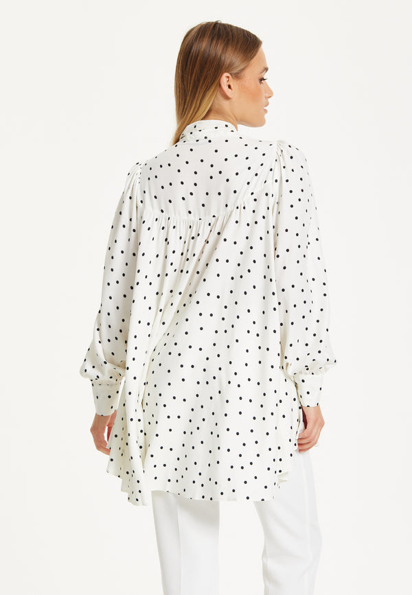 Liquorish Polka Dot Ruffle High-Low Blouse