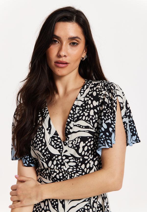 Liquorish Printed Blue Dip Dye Wrap Midaxi Dress