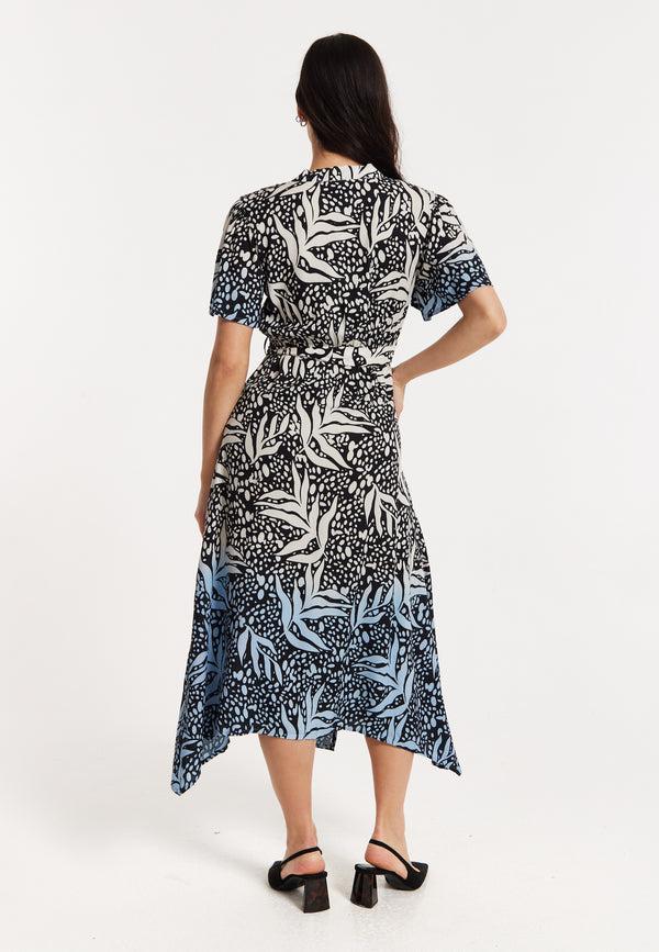 Liquorish Printed Blue Dip Dye Wrap Midaxi Dress