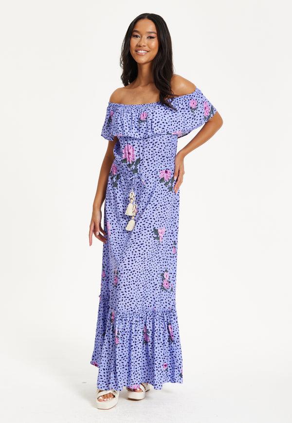 Liquorish Purple Floral Off Shoulder Maxi Dress